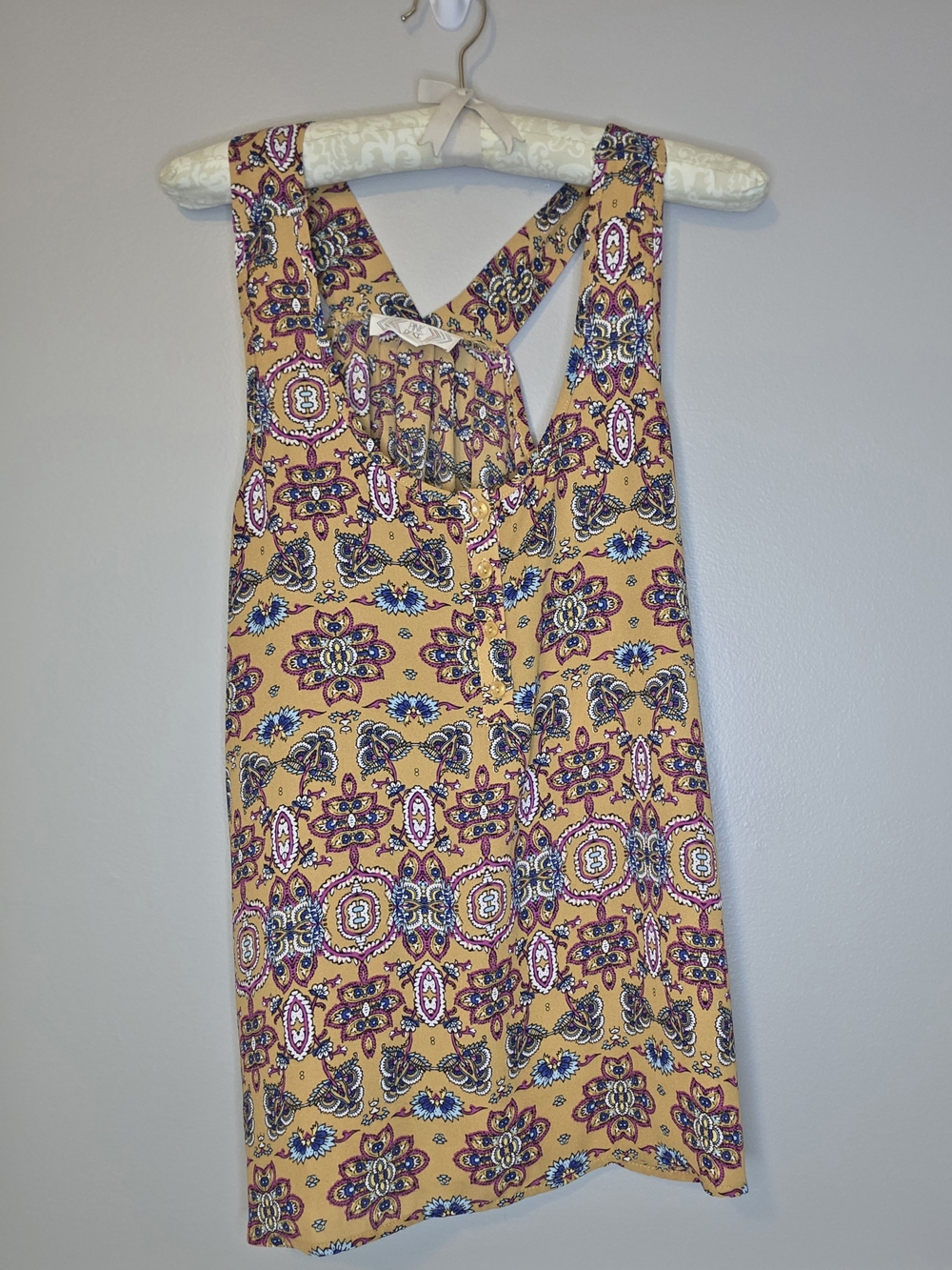 Pink Rose Yellow Floral Print Sleeveless Top